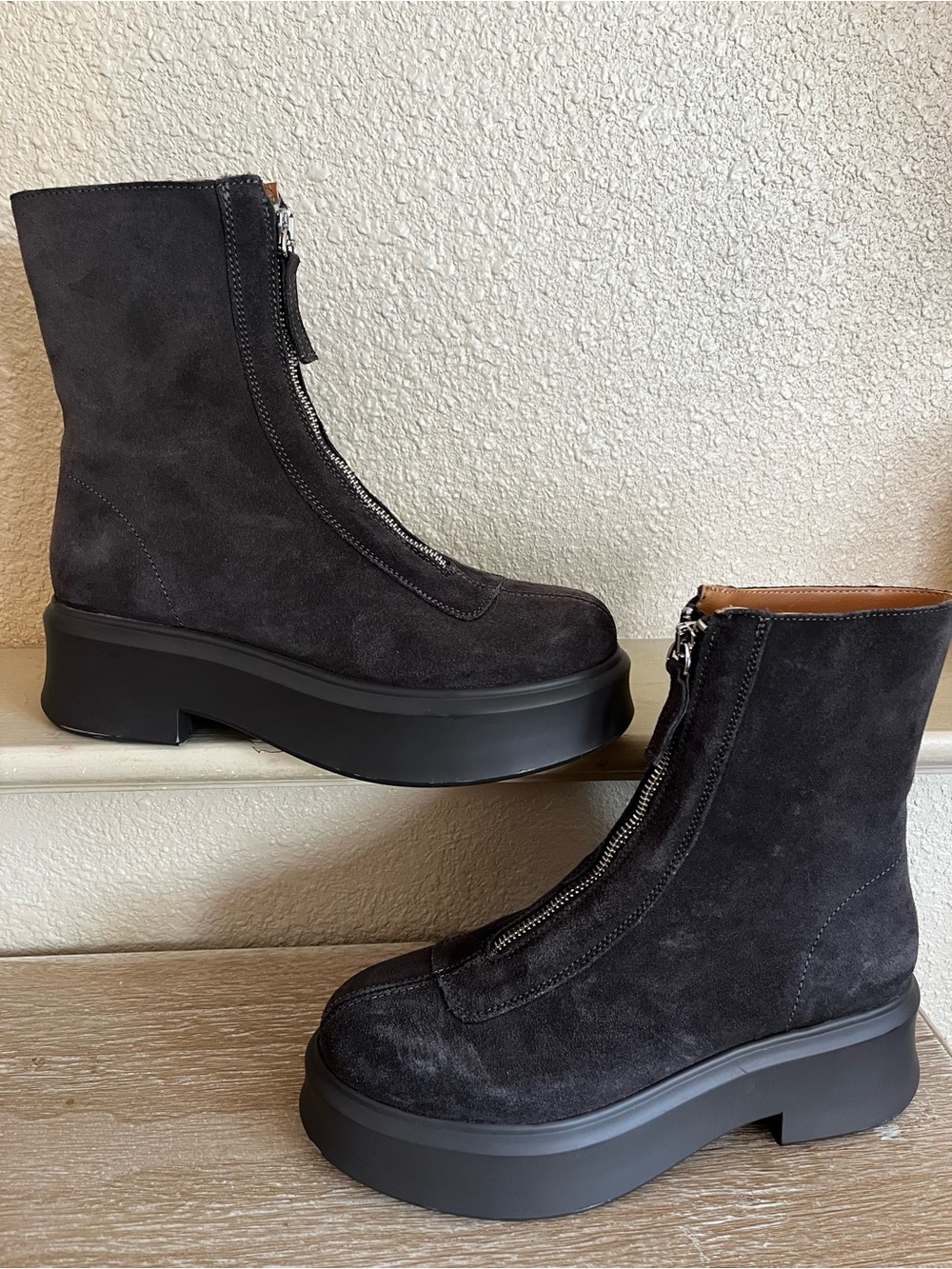 Steve Madden Jones Gray Leather Platform Boots Women’s Size 7.5
